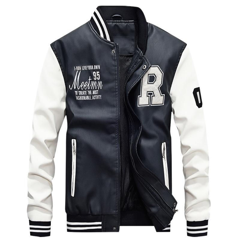 Leather Jacket Men's Casual Jacket PU Jacket Baseball Stand Collar Spring and Autumn New Trendy Men's Leather Jacket
