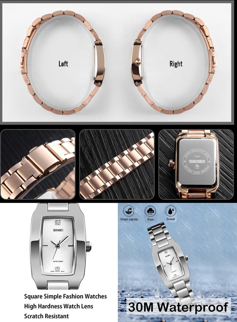 Часы SKMEI Простые стильные квадратные часы водонепроницаемые повседневные аналоговые кварцевые деловые брендовые милые из нержавеющей стали маленькие квадратные роскошные подарочные