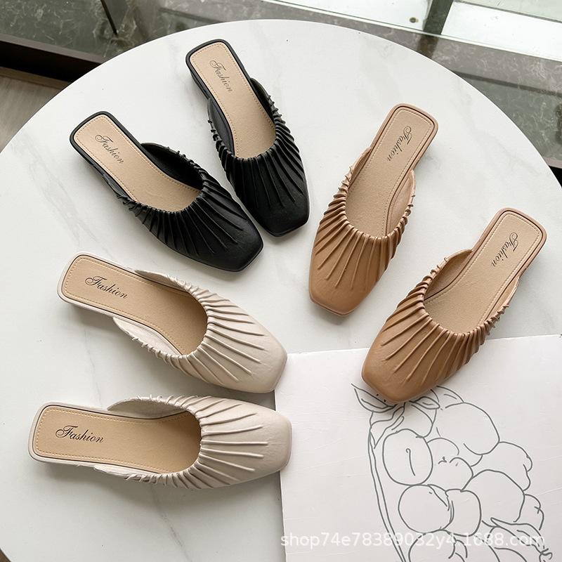 Баотоу полутапочки женские Kuaishou летние ленивые на плоской подошве нескользящие женские тапочки