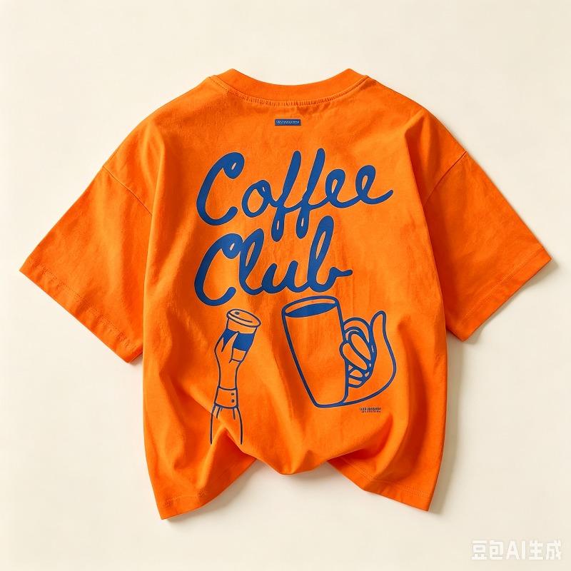 Soft Cotton Casual Tops Aesthetic Coffee Club Handwritten Font Print Front And Back Coffee Cup Pattern Loose Tshirt For Wear