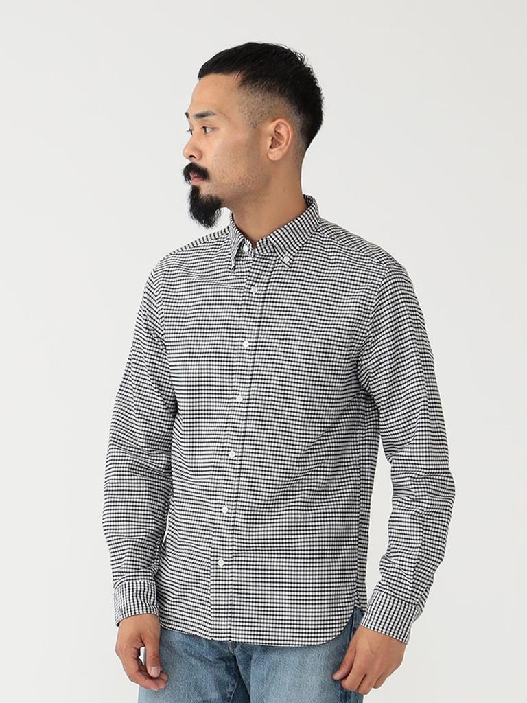 Рубашка Oxford Gingham Check Shirt Button Down Shirt BLACK S 38110077139 [Beams Plus] L/S Мужская