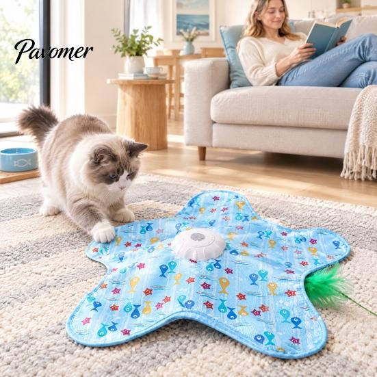 Independent Play Toys for Kittens Interactive Cat Toy, Rechargeable Automatic Feather Wand with Motion Sensor, Star Self Playing Boredom Shape