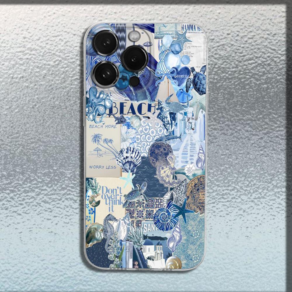 Чехол для телефона с рисунком морской жизни и морской черепахи Для iPhone 16,15,14,13,12,11 Plus,Pro,Max,XR,XS,X,Plus,SE,Mini Прозрачный мягкий чехол