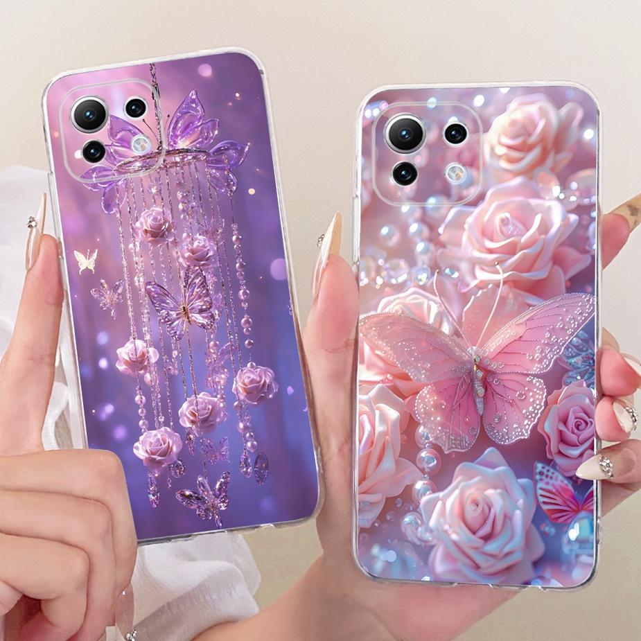 For Xiaomi Mi 11 Lite Case Luxury Flowers Butterfly Painted Cover Soft Silicone Case For Xiaomi Mi 11 Pro Mi11 Ultra Fundas Bags