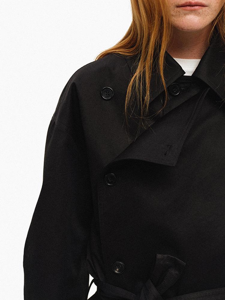 Американский короткий тренч с лацканами: Высококачественный приталенный двубортный жакет свободного кроя с длинными рукавами для женщин