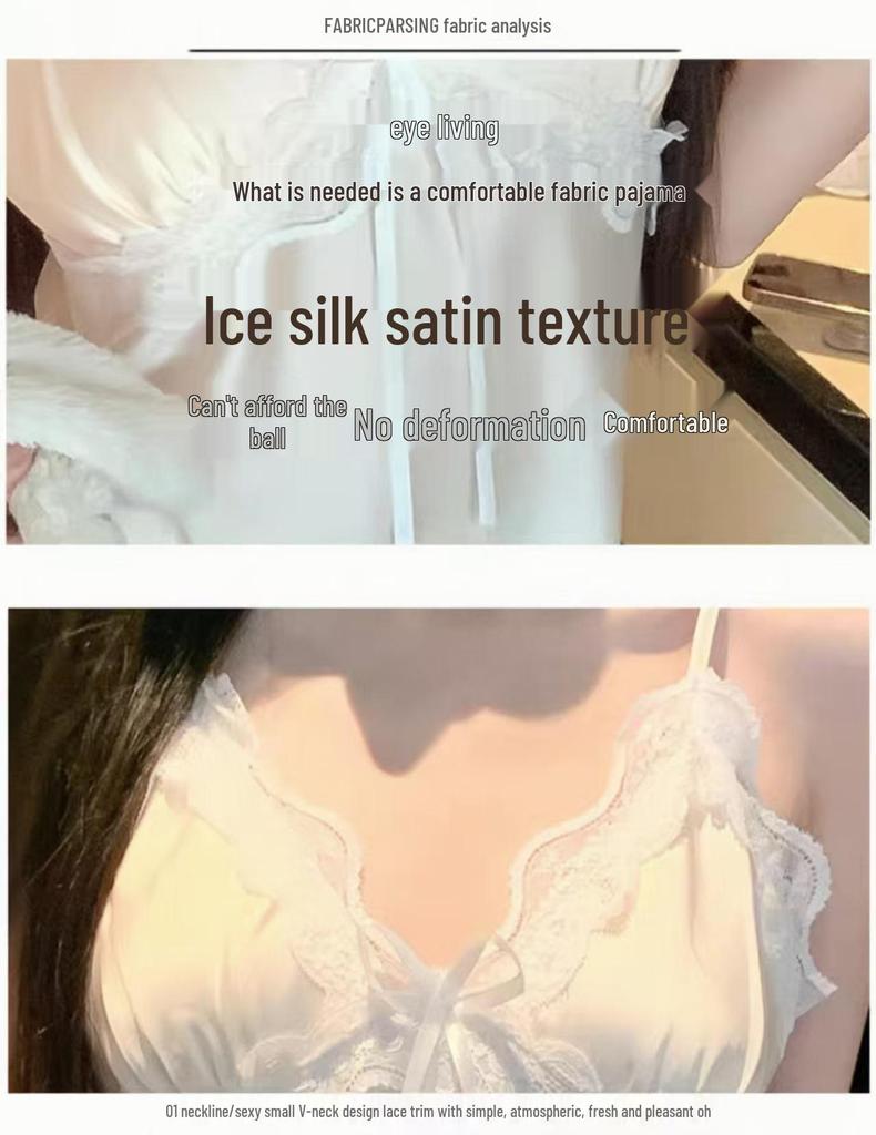 Ice Silk Women's Nightgown - Sexy Lace-Trimmed Slip Dress for Summer & Spring