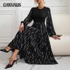 Autumn and Winter Women's Dress French Pop Printed Straight Tweed Round Neck Dresses