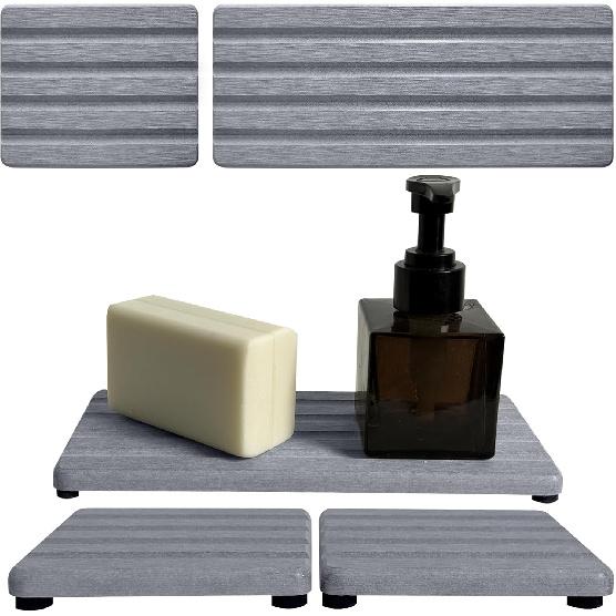 Set of 3 Diatomite Hand Soap Holder, Water Absorbing Stone Tray for Kitchen Countertop, Fast-Drying Bathroom Trays(1pcs 22 x 10cm + 2pcs 10 x 10cm