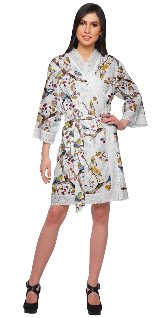 Moomaya Хлопковый набивной халат для женщин Кимоно Готовимся к подружке невестыКружева