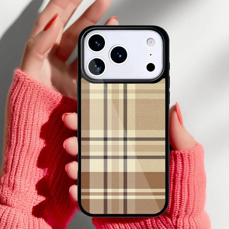 Коричневый Клетчатый Чехол для Телефона для iPhone 17 16 15 14 13 Pro Max Задняя Крышка для 12 11 Pro Coque