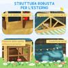Wooden Playhouse for Kids, Foldable Wendy House with Windows, Working Door, Service Stations, Rain Covers, Brown