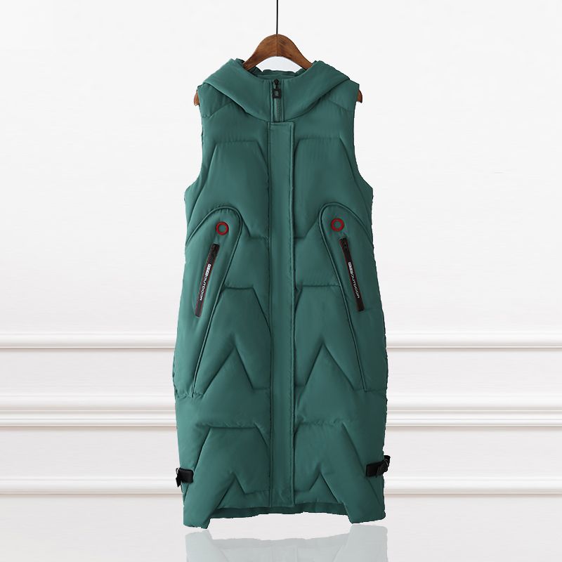 Autumn and Winter Down Cotton Vest Long Over The Knee Cotton Hooded Vest Sleeveless Thermal Vest with Camisole for Women