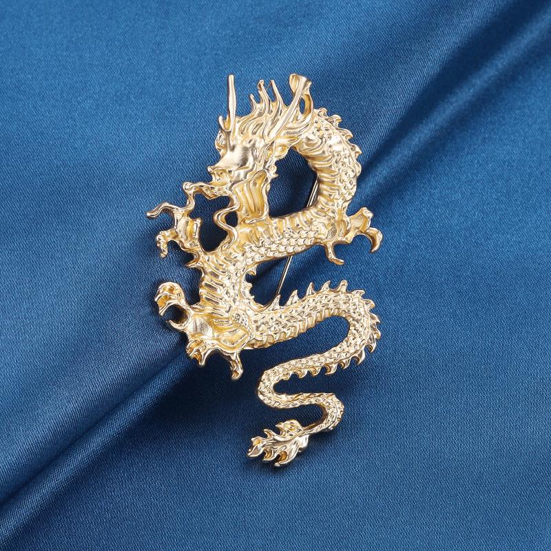 Vintage Chinese Animal Dragon Metal Brooches For Men Badge Suit Coat Corsage Lapel Pins  Jewelry Clothing Accessories