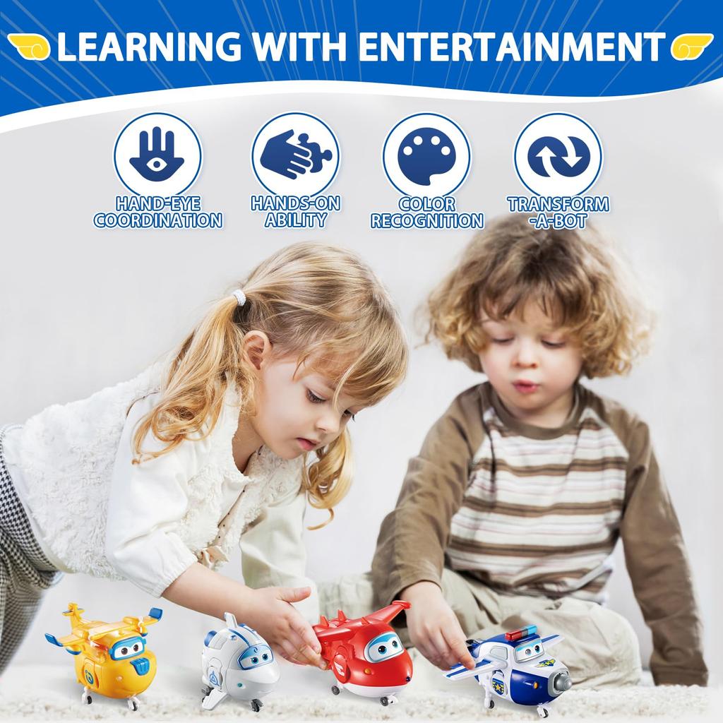 Супер Крылья - 5-дюймовый Трансформирующийся Персонаж 4 Штуки Джет Пол Астра Донни Самолет Игрушка Игровой Набор Дошкольные Игрушки для Мальчиков и Девочек 3 4 5 лет Самолет