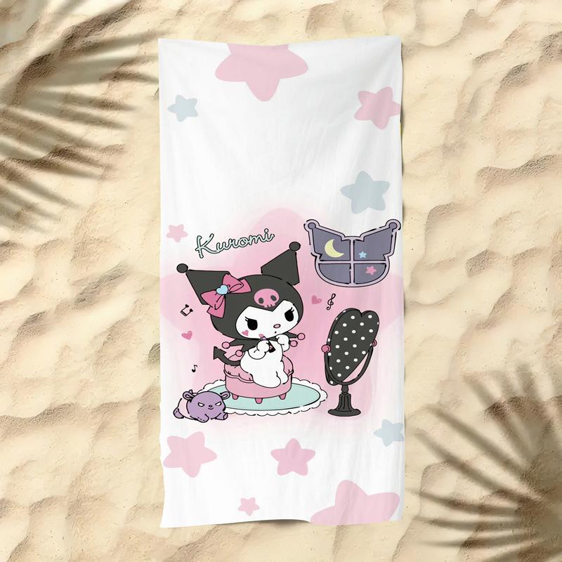 Cute Cartoon Kitten Printed Microfiber Beach Towel Quick Dry Soft Bath Towel For Kids Seaside Swimming