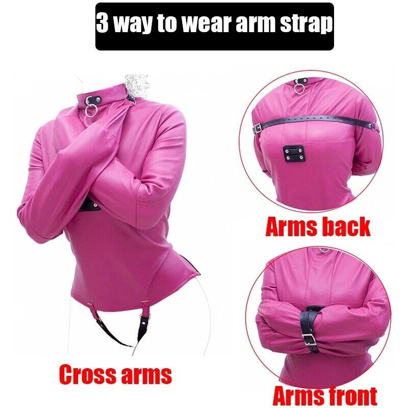 Костюм смирительной рубашки из ПУ кожи, ремни-ограничители, бондаж для тела, армбайндер, секс-игрушка для женщин и мужчин