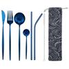 8pcs Portable Travel Cutlery Set 18/10 Stainless Steel Dinnerware Set Reusable Metal Straw Knife Spoon Fork Silverwar Flatware