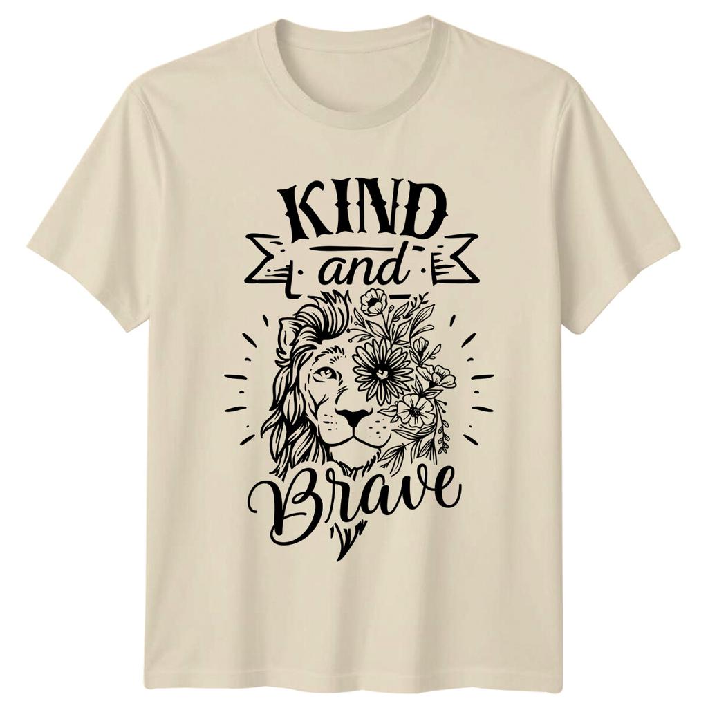 Kind And Brave Lion Floral Graphic TShirt Slogan Quote Tee