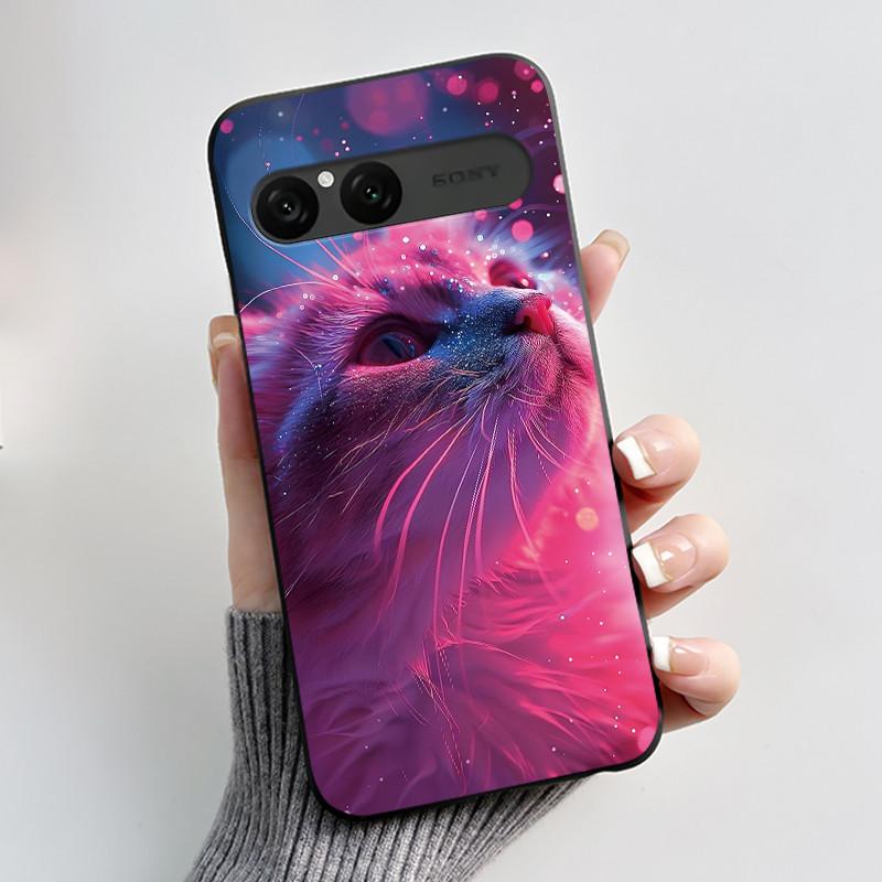 Cute Case For Sony Xperia 10 VII Fundas Capa Printing Shell Protective Cover Soft Silicone Cartoon Black Casing Coque