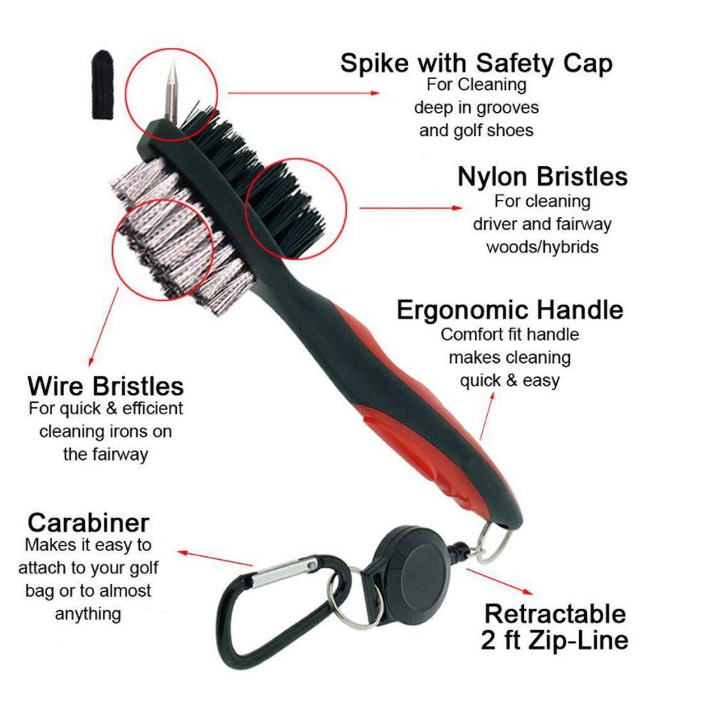 Portable Golf Accessories Double Sided Golf Club Brush Clip To Bag Groove Cleaner Cleaning Tool