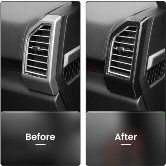 For Ford F150 2015- Carbon Fiber Dashboard Side Outlet Air Vent Covers Trim