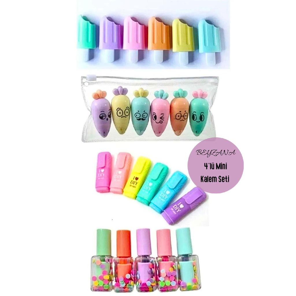 Мини-набор из 4 хайлайтеров — мороженое — милая морковка — мини-ручка — набор лака для ногтей