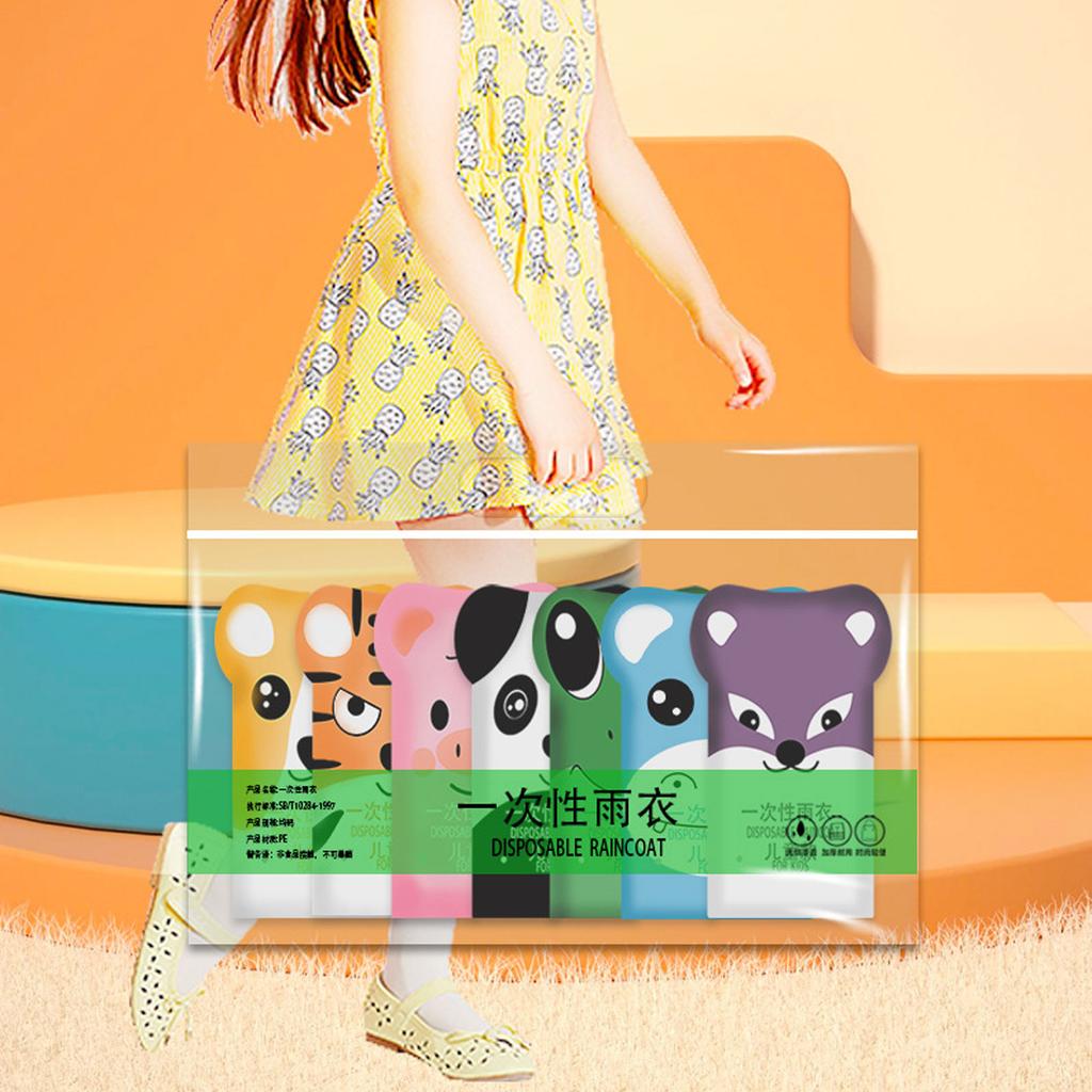 7pcs Disposables Raincoats Cartoon Thickened Rain Ponchos Children Portable Waterproof Outdoor Travel Onepiece Rain Wear