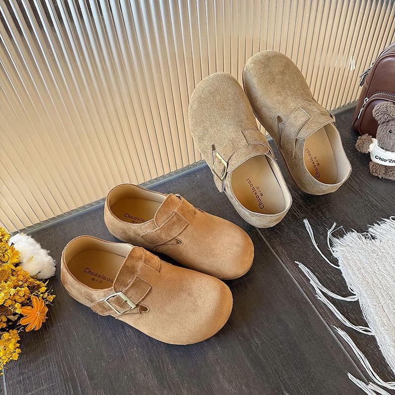 Retro Inner Height Increase Flat Bottom Women's New Comfortable and Lightweight Belt Buckle One Pedal Single Shoe