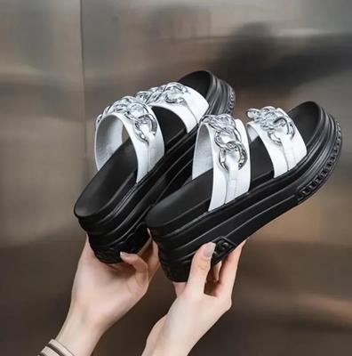 Модные 7 см босоножки из натуральной коровьей кожи с открытым носком, брендовые сандалии на платформе и танкетке, синтетические тапочки для женщин, летняя мода