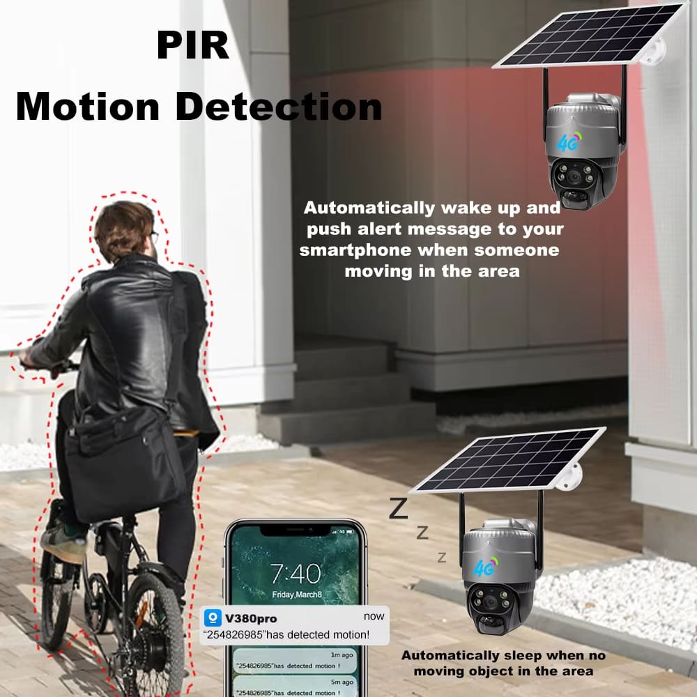 2024 V380 5MP WIFI /4G Камера Солнечная PIR Обнаружение человека Ночное видение Уличная Водонепроницаемая Безопасность Видео IP PTZ Камера Видеонаблюдение Монитор