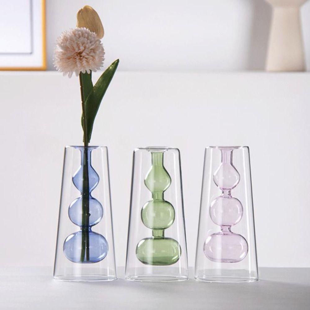 Minimalism Double-layer Flower Vase Creative Aromatherapy Diffuser Bottle Colored Glass Vase Gift