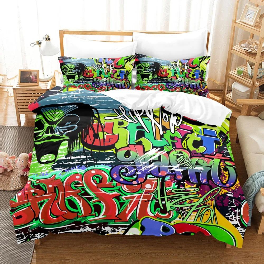 Комплект постельного белья в стиле хиппи-граффити, комплект пододеяльника в стиле хип-хоп размера кинг/квин для детей, мальчиков, подростков, современный чехол с уличным искусством