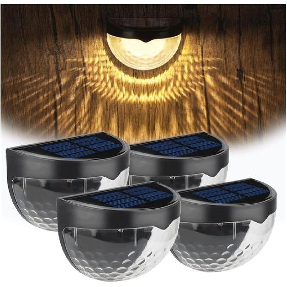 Exterior Light 4-Pack Solar Deck Fence Light Outdoor Waterproof Wall Mount Lamp Semi Circle Shadow LED NightLight for Stairs, Front Door, Yard,