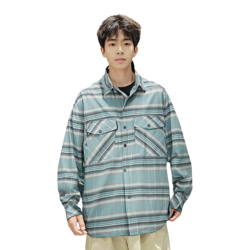 Li Ning Trend Series All Over Check Вышитая хлопковая куртка Унисекс Куртка Stone-Blue-Grey-Check AJMT063-2