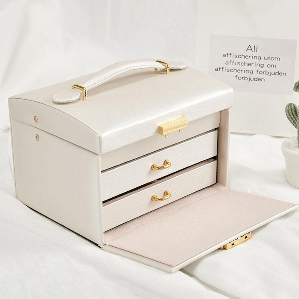 Leather Jewelry Storage Box - Organizer for Rings, Earrings, Necklaces, Makeup & Watch