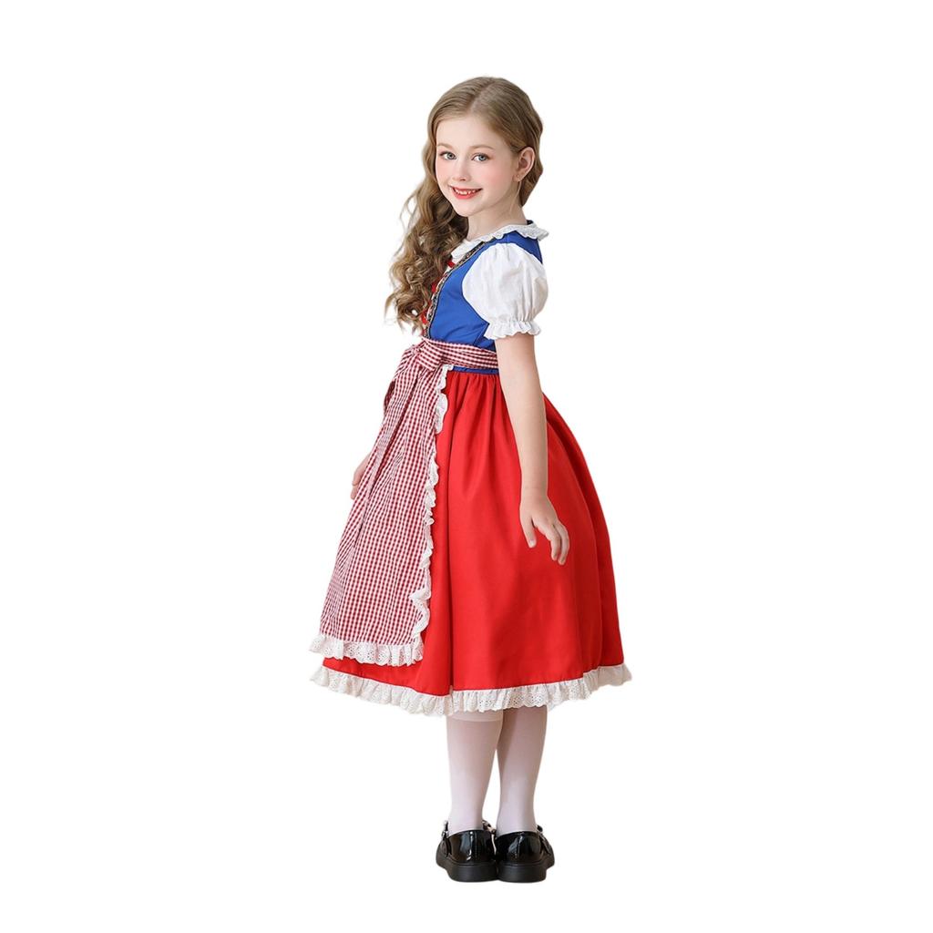 Girls Traditional Costume with Lace Trimmed Dress for Festivals and Themed Events Cosplay Outfit