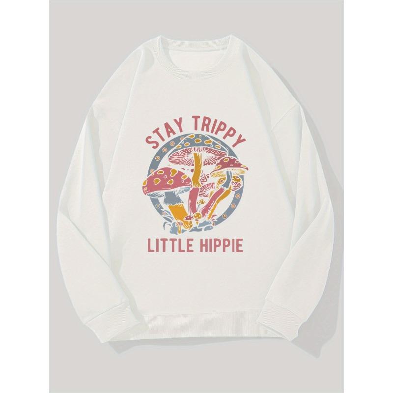 Мужская толстовка с круглым вырезом в стиле хиппи "Stay Trippy Little Hippie" с графическим принтом