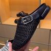 Мода 2025 Новая Пряжка Ремня Элегантные Женские Босоножки-Слайды с Закрытым Носком Летние Сетчатые Стразы Ретро Шик Уличные Тапочки Zapatos Mujer