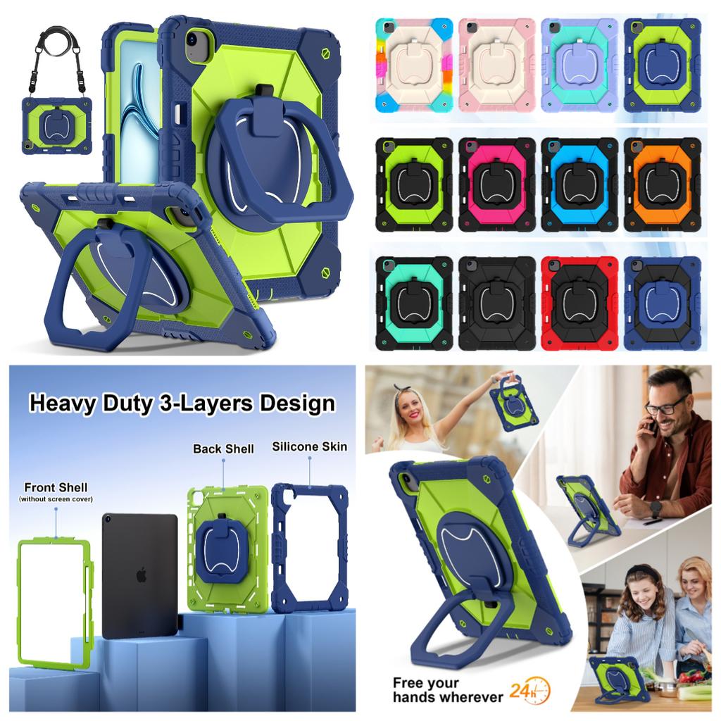 Для Apple iPad Air 13 (2024)/ iPad Air 13 дюймов (M2). Вращающаяся на 360° рукоятка, прочная защитная подставка TPU+PC 3 в 1, противоударный чехол для планшета и ПК