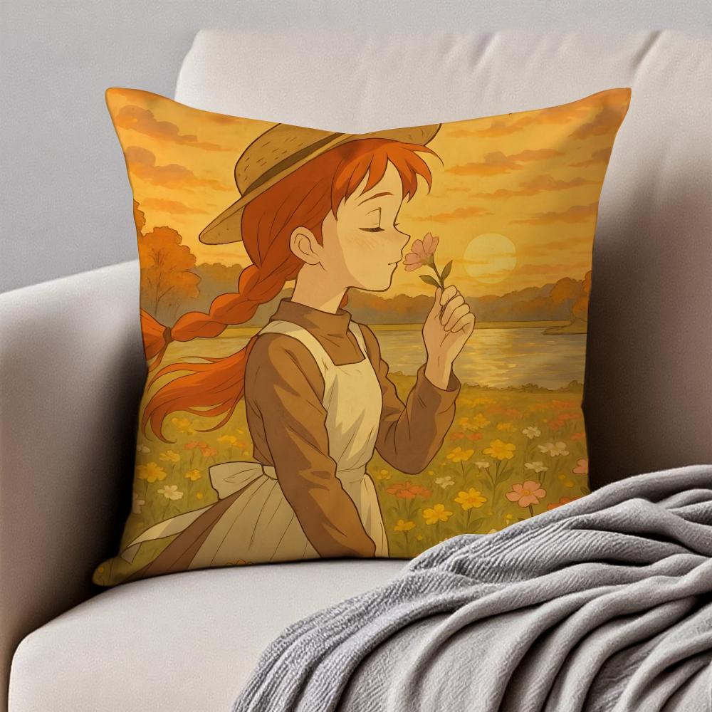 Wholesome Imaginative AAnne Of Green Gables Cushion Cover Pillowcase Antidustmite Invisible Zipper Short Plush Sofa Cushion