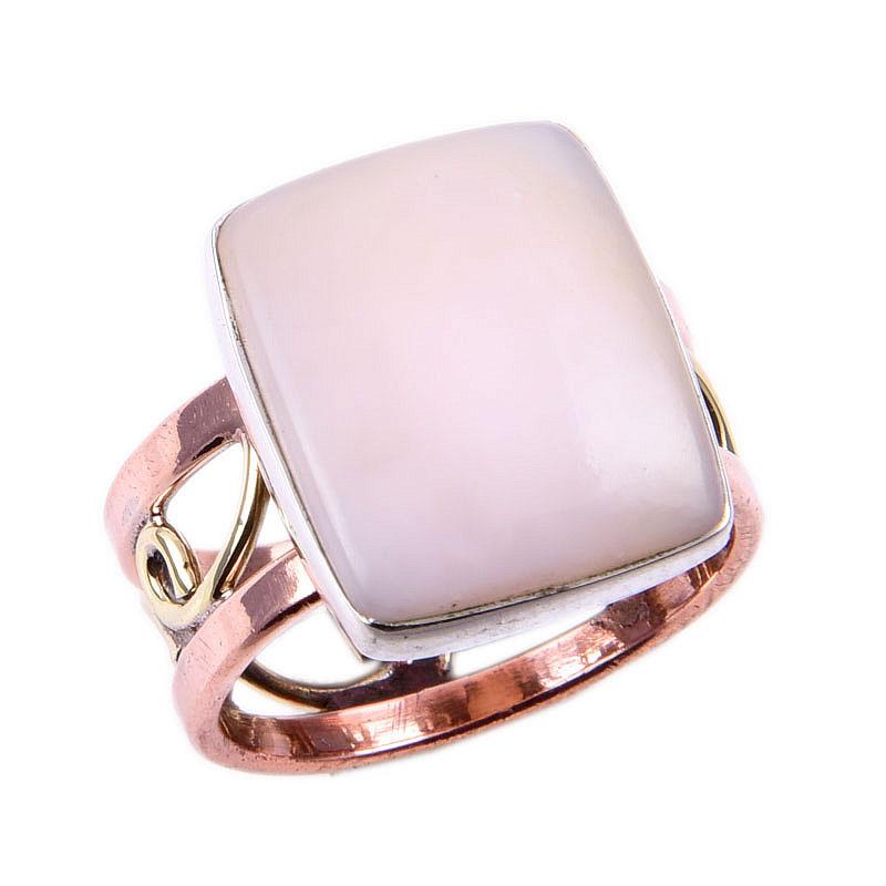 Кольцо из натурального розового опала, драгоценный камень, 925 пробы, сплошное серебро, двухцветное, S.8.5US Z0i22