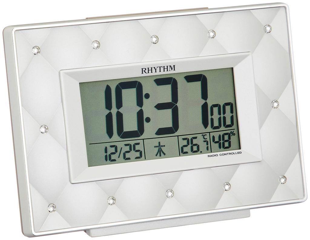 RHYTHM Alarm Clock Radio Clock Digital Decorative Glass Beige Pearl X X Fit Wave Abisco 8RZ167SR38 9.9 13.9 5.1cm