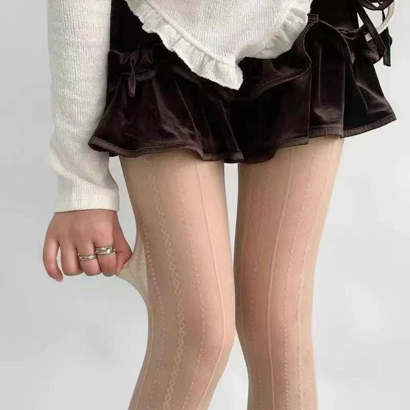 Purple Stockings Women'S Spring And Autumn Thin French Lace Pantyhose Jacquard Pure Desire To Look Thin Vertical Striped Leggings Black Silk
