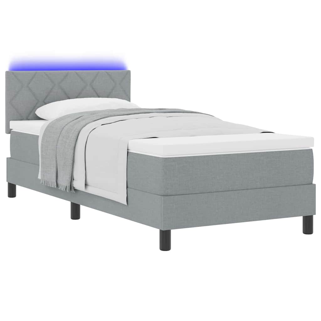 Box Spring Bed with LED Light Strips Light Grey 100 x 200 cm Fabric