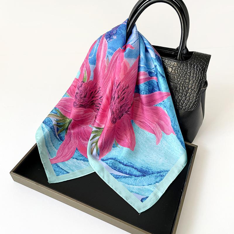 71 packs of headscarves, square scarves, sunflower flower printing square scarves, retro ethnic silk scarves, simulated silk, satin chiffon square