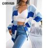 Autumn and Winter Women's Cardigan Sweater Bump Color Striped Lantern Sleeves Casual Cardigan Sweater Jacket Tops