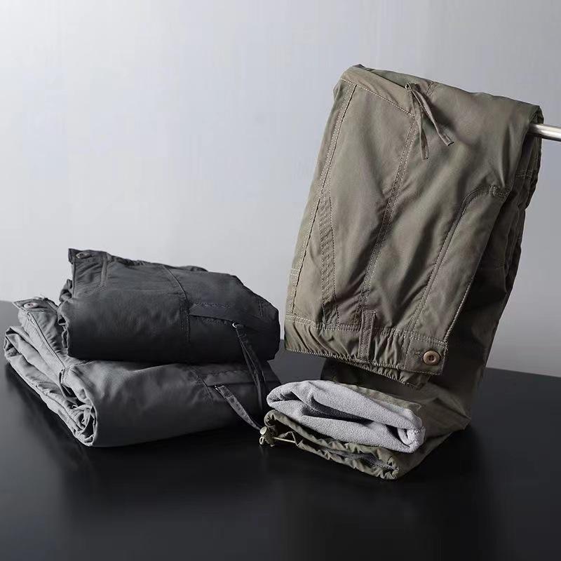 Men Cotton Winter Thick Fleece Casual Pants Tactical Baggy Cargo Pants Double Layer Warm Thermal Straight Long Trousers
