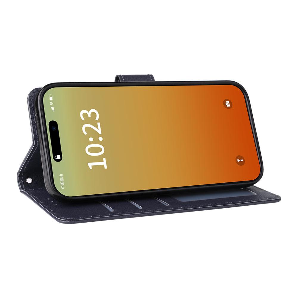 Применимо к чехлу для мобильного телефона iPhone16E из кожи с кожаным узором однотонный с карманами для карт, подставкой, защитный чехол на три карты