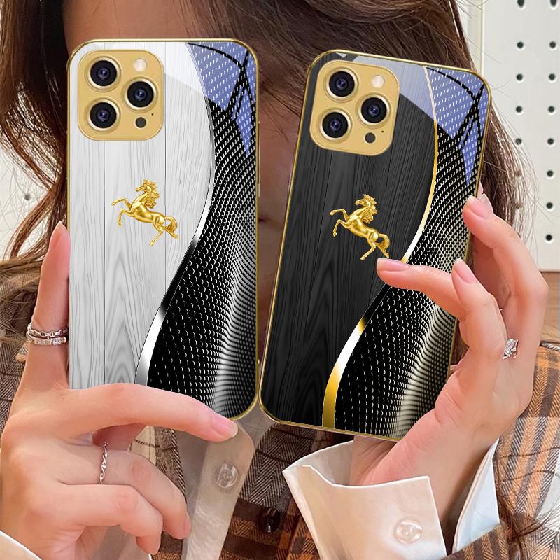 Деревянная текстура Золотая Лошадь Для iPhone 16 Pro Max 15 P ro 14 13 Plus 12 Mini 11Pro Max XS Max XR Золотой чехол для телефона из закаленного стекла