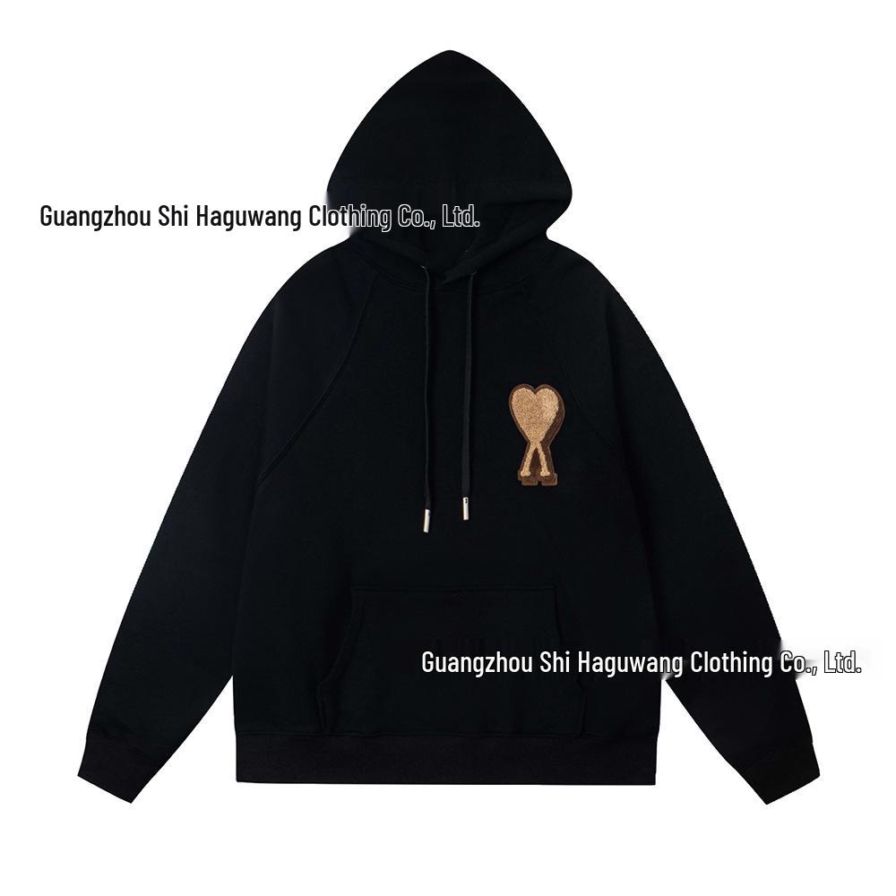 AMI ANCIENT Унисекс Худи из махровой ткани с вышивкой в виде сердца - Универсальная свободная куртка-пуловер для осени/зимы